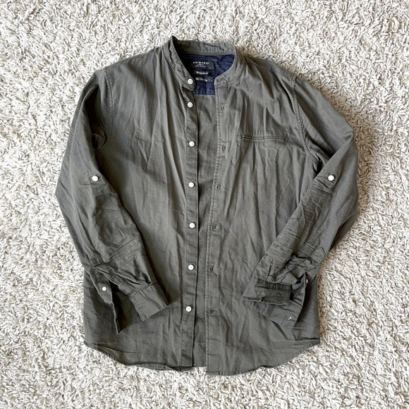 Primark Army Green Cotton Shirt | Button Up Long Sleeve Flannel - Picture 1 of 8